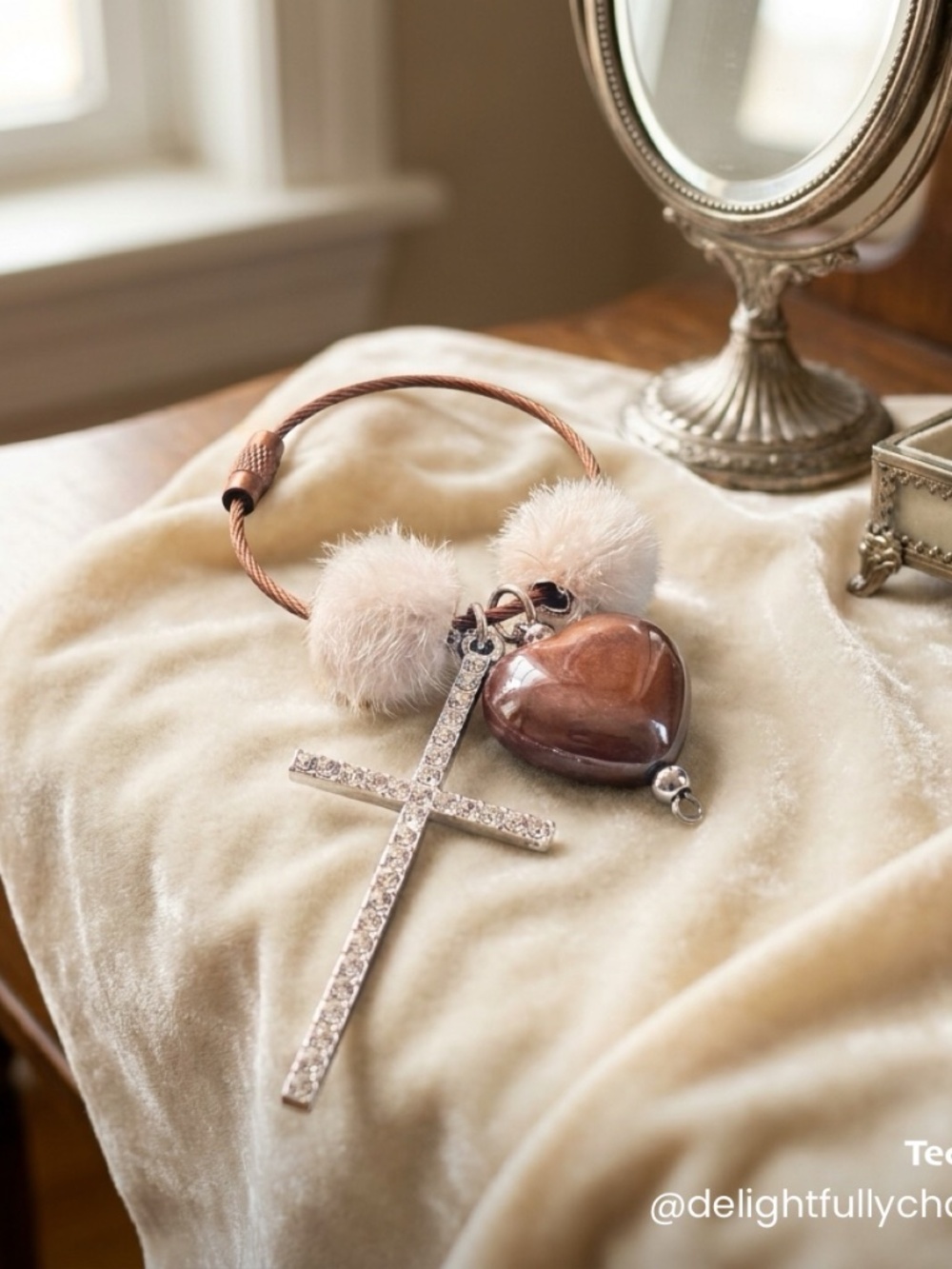 BROWN HEART CROSS CHARM